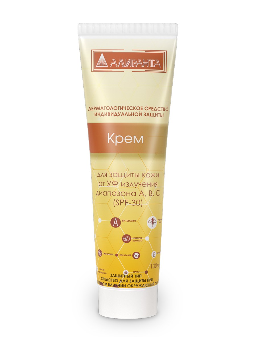 Крем для защиты кожи от УФ излучения диапазона А,В,С (SPF 30)